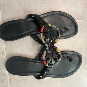 Tory Burch Black Sandals with Colorful Accents
